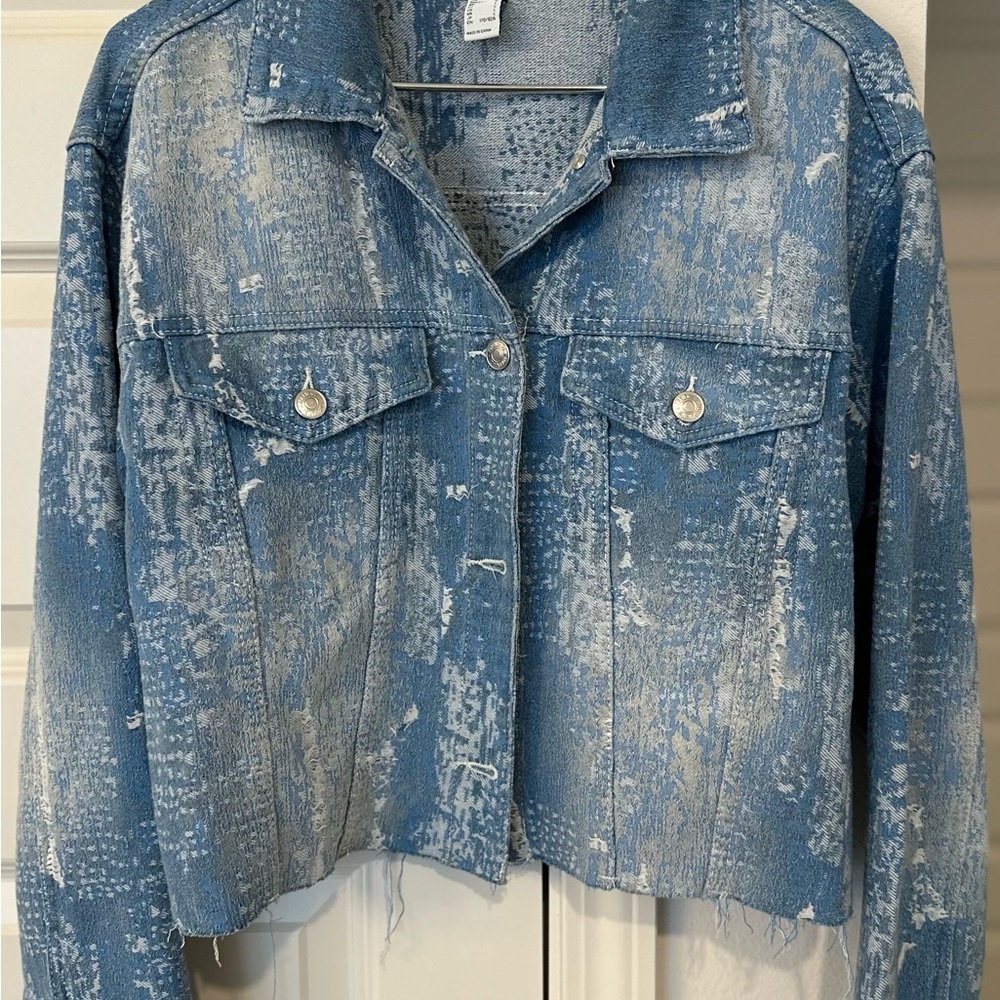 Forever 21 Cropped Distressed Blue Jean Jacket